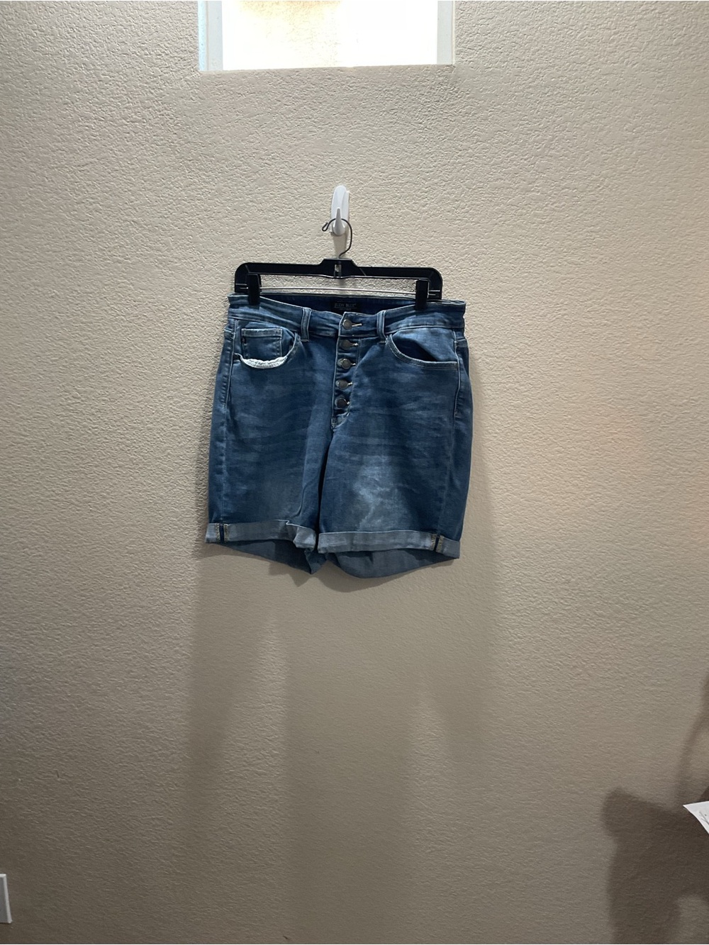 Judy Blue Medium Blue Button-Fly Rolled Cuff Denim Shorts
